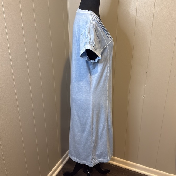 Woolrich Women’s Medium Midi Dress Pleated Short Sleeve V Neck Bleach Denim - Picture 4 of 7